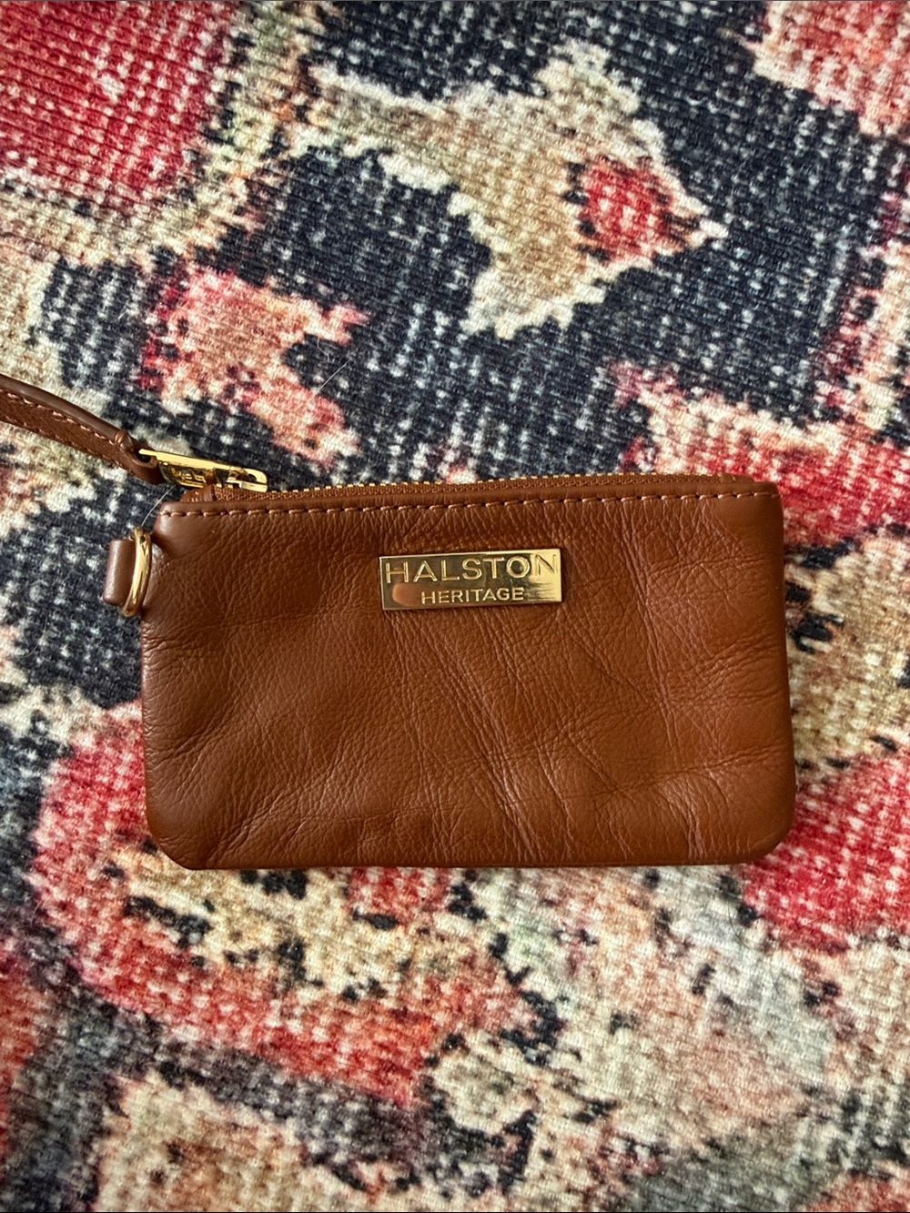 Halston Heritage Cognac Leather Wristlet with Gold Plaque